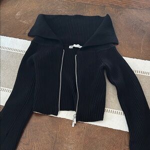 Zara Black Ribbed Cardigan with Zipper